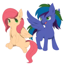 Size: 1024x1042 | Tagged: dead source, safe, artist:littaly, derpibooru import, oc, oc:stormy nights, oc:sunny days, unofficial characters only, pegasus, pony, offspring, parent:big macintosh, parent:fluttershy, parent:rainbow dash, parent:soarin', parents:fluttermac, parents:soarindash, simple background, transparent background