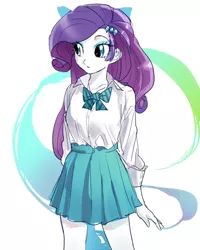 Size: 480x600 | Tagged: safe, artist:pan, derpibooru import, rarity, equestria girls, abstract background, bowtie, clothes, female, pixiv, pleated skirt, skirt, solo