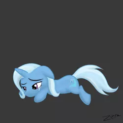 Size: 1024x1024 | Tagged: safe, artist:zonra, derpibooru import, trixie, pony, crying, female, gray background, mare, sad, simple background, solo