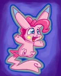 Size: 800x1000 | Tagged: artist:heir-of-rick, blue background, crossover, cute, derpibooru import, female, impossibly large ears, open mouth, pikachu, pinkachu, pinkie pie, pokefied, pokémon, safe, simple background, solo, species swap