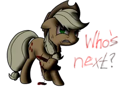 Size: 1024x768 | Tagged: applejack, artist:birdivizer, blood, bloodshot eyes, dead source, derpibooru import, insanity, knife, sad, semi-grimdark, sick, simple background, snapplejack, solo, speech, transparent background, yandere, yanderejack