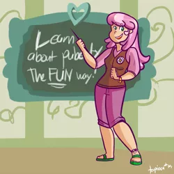Size: 1000x1000 | Tagged: artist:php52, chalkboard, cheerilee, classroom, human, humanized, puberty, safe, solo, teacher