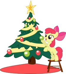 Size: 800x900 | Tagged: safe, artist:seahawk270, derpibooru import, apple bloom, earth pony, pony, bipedal, christmas tree, decorating, female, filly, foal, image, newbie artist training grounds, png, simple background, solo, transparent background, tree, vector