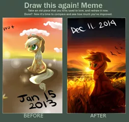 Size: 784x744 | Tagged: applejack, artist:aquagalaxy, bird, derpibooru import, draw this again, safe, sitting, solo, sunset