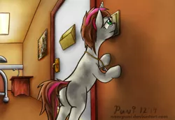 Size: 3140x2160 | Tagged: safe, artist:naarpuni, derpibooru import, oc, oc:rosy stripes, unofficial characters only, pony, unicorn, fanfic:first pony view, dirty, female, mare, solo