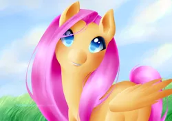 Size: 900x636 | Tagged: artist:nephiam, derpibooru import, fluttershy, looking at you, safe, solo
