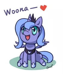 Size: 600x710 | Tagged: safe, artist:grasspainter, derpibooru import, princess luna, alicorn, pony, cute, filly, foal, solo, woona