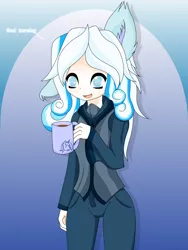 Size: 2880x3840 | Tagged: artist:an-m, coffee mug, cute, derpibooru import, eared humanization, ear fluff, human, humanized, oc, oc:snowdrop, safe, snowbetes, solo, unofficial characters only
