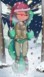 Size: 3456x6048 | Tagged: anthro, aquabats, artist:zacproductions, christmas, clothes, constellation, deadmau5, derpibooru import, easter, easter egg, hot chocolate, littlebigplanet, oc, oc:glimmering springs, over the garden wall, panties, pine tree, ribbon, safe, snow, snowfall, socks, steam, sweater, tree, underwear, unofficial characters only, winter