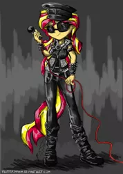 Size: 781x1100 | Tagged: safe, artist:flutterthrash, derpibooru import, sunset shimmer, equestria girls, rainbow rocks, heavy metal, judas priest, leather, metal, microphone, rob halford, rock, spikes