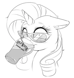 Size: 2787x2925 | Tagged: artist:vicse, beer, derpibooru import, drinking, glasses, looking at you, messy mane, monochrome, rarity, safe, solo