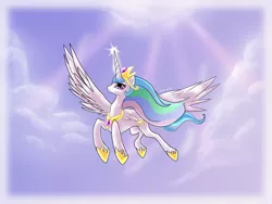 Size: 1400x1050 | Tagged: artist:rriava, derpibooru import, flying, princess celestia, safe, solo