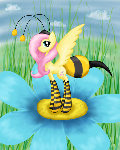 Size: 2000x2500 | Tagged: artist:icywinterberry, bee, clothes, costume, derpibooru import, flower, fluttershy, micro, safe, socks, solo, striped socks