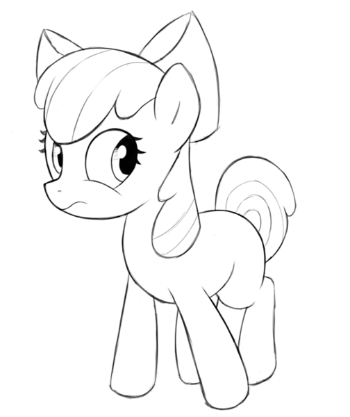 Size: 570x678 | Tagged: apple bloom, artist:kas92, derpibooru import, grayscale, lineart, monochrome, safe, solo