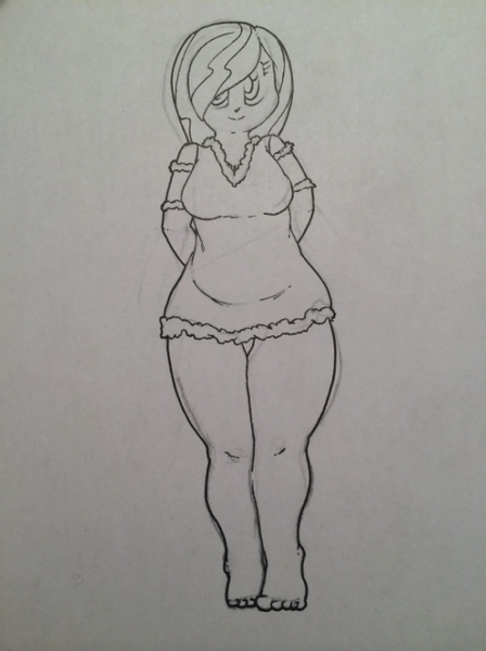 Size: 547x733 | Tagged: artist:zacharyisaacs, clothes, costume, derpibooru import, feet, human, humanized, monochrome, mrs. claus costume, oc, oc:hot fudge, plump, safe, traditional art, unofficial characters only