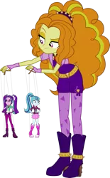 Size: 743x1200 | Tagged: safe, derpibooru import, adagio dazzle, aria blaze, sonata dusk, equestria girls, rainbow rocks, puppet strings