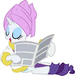 Size: 6000x6095 | Tagged: absurd resolution, artist:slb94, bathrobe, clothes, derpibooru import, newspaper, rarity, robe, safe, simple background, solo, towel, transparent background, vector