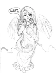 Size: 2017x2632 | Tagged: artist:xxmoondropsxx, derpibooru import, female, fluttershy, grayscale, human, humanized, monochrome, one word, safe, sketch, solo, winged humanization