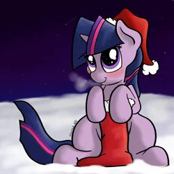 Size: 1500x1500 | Tagged: safe, artist:greyscaleart, derpibooru import, twilight sparkle, unicorn, cute, hat, santa hat, sock, solo, twiabetes, unicorn twilight