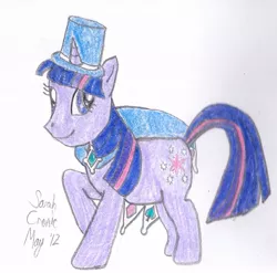 Size: 1029x1017 | Tagged: ace attorney, artist:ashttraotee, cosplay, derpibooru import, safe, solo, traditional art, trucy wright, twilight sparkle