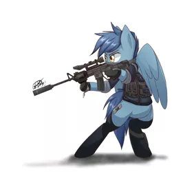 Size: 1500x1500 | Tagged: safe, artist:yunguy1, derpibooru import, oc, unofficial characters only, pony, ar15, bipedal, clothes, gloves, gun, holster, m4a1, military, rifle, shirt, socks, solo, undershirt, vest