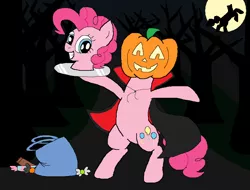 Size: 842x639 | Tagged: artist:bluelioness123, candy, derpibooru import, detachable head, disembodied head, halloween, headless, headless horse, jack-o-lantern, modular, moon, pinkie pie, pumpkin, safe