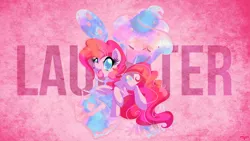 Size: 1920x1080 | Tagged: artist:bamboodog, artist:utterlyludicrous, cupcake, cute, derpibooru import, laughing, pinkie pie, safe, wallpaper