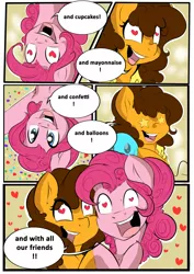 Size: 1280x1810 | Tagged: safe, artist:rainbowscreen, derpibooru import, cheese sandwich, pinkie pie, ask the gaylord, armpits, balloon, bubble berry, cheesepie, chest fluff, comic, female, grilled cheese (r63), grilledberry, heart, heart eyes, male, rule 63, shipping, starry eyes, straight, wingding eyes