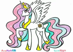 Size: 2338x1653 | Tagged: safe, artist:annemarie1986, derpibooru import, princess celestia, solo, traditional art