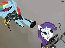 Size: 1280x949 | Tagged: armor, atlas corporation, call of duty, call of duty advanced warfare, clothes, derpibooru import, gun, jack mitchell, military, mobile, mp 11, na-45, paper, powered exoskeleton, rainbow dash, rarity, safe