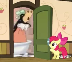 Size: 425x362 | Tagged: apple bloom, apple closet, clarabelle cow, disney, house of mouse, locksmiths, meme, shower, somepony to watch over me, suggestive