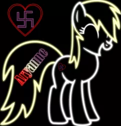 Size: 879x910 | Tagged: artist:alphaponz, artist:incognito-i, colorful, derpibooru import, edit, female, happy, heart, name, nazi, neon, oc, oc:aryanne, safe, smiling, solo, swastika, text, unofficial characters only, vector