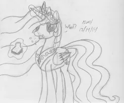 Size: 1222x1015 | Tagged: artist:slash-sun-slash, celestiadoodle, derpibooru import, eating, food, levitation, magic, monochrome, princess celestia, safe, sandwich, solo, traditional art