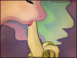 Size: 800x600 | Tagged: suggestive, artist:az-pekt, derpibooru import, princess celestia, alicorn, pony, banana, bananajob, eyes closed, implied blowjob, implied oral, implied sex, licking, not porn, suggestive eating, tongue out