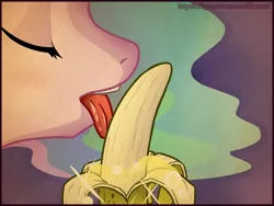 Size: 800x600 | Tagged: suggestive, artist:az-pekt, derpibooru import, princess celestia, alicorn, pony, banana, bananajob, eyes closed, implied blowjob, implied oral, implied sex, licking, not porn, suggestive eating