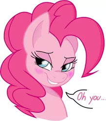 Size: 603x691 | Tagged: artist:joey darkmeat, artist:thedarknimbus, bedroom eyes, blushing, derpibooru import, oh you, pinkie pie, safe, solo