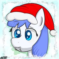 Size: 1011x1011 | Tagged: safe, artist:dan543fs, derpibooru import, oc, oc:snow pup, unofficial characters only, pony, christmas, fangs, hat, holiday, image, png, portrait, santa hat, solo