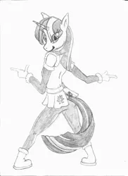 Size: 2550x3507 | Tagged: safe, artist:mysterimaan, derpibooru import, twilight sparkle, anthro, monochrome, solo