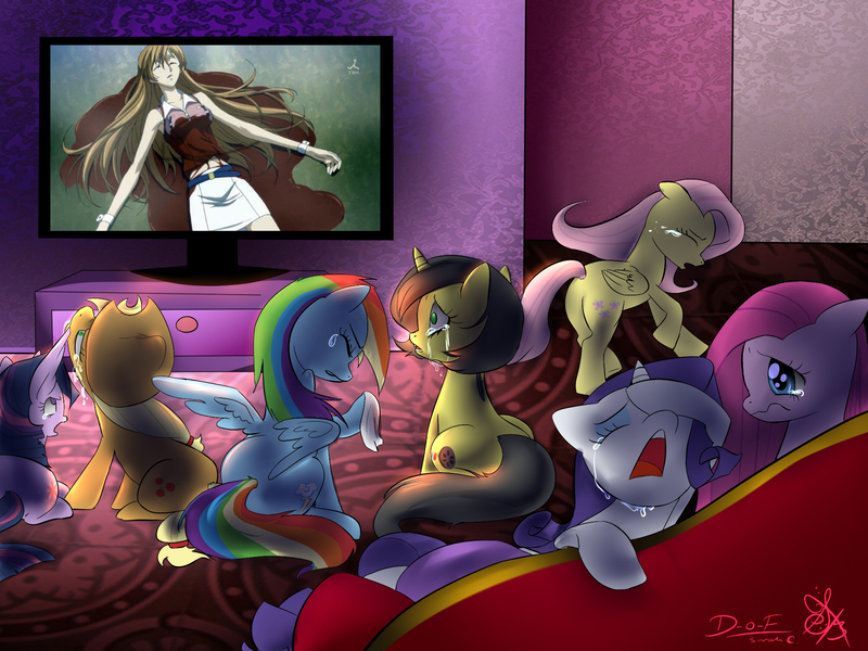 Size: 2000x1500 | Tagged: applejack, blood, code geass, crying, derpibooru import, dying, exploitable meme, fluttershy, grimdark, mane six, meme, oc, oc:pauly sentry, pinkie pie, rainbow dash, rarity, sad movie meme, shirley fenette, twilight sparkle