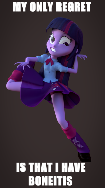 Size: 1080x1920 | Tagged: semi-grimdark, artist:creatorofpony, derpibooru import, twilight sparkle, equestria girls, 3d, blender, boneitis, boyshorts, broken bone, caption, clothes, disturbing, faic, futurama, horror, meme, pain, panties, purple underwear, regret, skirt, underwear, upskirt, wat