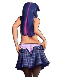 Size: 1280x1310 | Tagged: artist:king-kakapo, ass, clothes, derpibooru import, female, human, humanized, panties, purple underwear, simple background, skirt, solo, stockings, striped underwear, suggestive, transparent background, twilight sparkle, underwear, undressing, unzipped, zipper