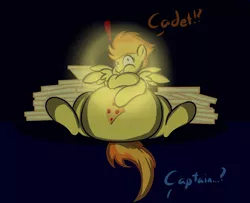 Size: 3000x2437 | Tagged: artist:zeldafan777, belly, chubby cheeks, fat, morbidly obese, obese, pizza, safe, solo, spitfatty, spitfire, stuffed, stuffed belly, stuffing, that pony sure does love pizza, weight gain