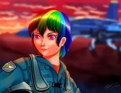 Size: 3000x2318 | Tagged: safe, artist:poodler, derpibooru import, rainbow dash, human, f/a-18 hornet, fighter, humanized, jet, jet fighter, pilot, plane, solo