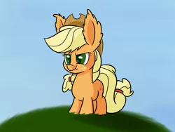 Size: 1200x900 | Tagged: safe, artist:heir-of-rick, derpibooru import, applejack, daily apple pony, chibi, cute, ear fluff, impossibly large ears, puffy cheeks, scrunchy face, solo