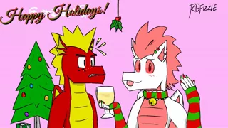 Size: 2272x1280 | Tagged: artist:rgfizzle, christmas, derpibooru import, dragon, fizzle, garble, gay, holiday, holly, holly mistaken for mistletoe, male, nail polish, safe