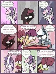 Size: 1235x1625 | Tagged: alternate universe, apple bloom, artist:slitherpon, comic, cutie mark crusaders, derpibooru import, diamond tiara, dodo, ghost, moody mark crusaders, safe, scootaloo, sweetie belle