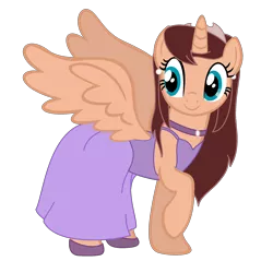 Size: 2100x2100 | Tagged: safe, artist:peternators, artist:redmagepony, derpibooru import, ponified, alicorn, pony, choker, clothes, drawn together, dress, looking back, princess clara, raised hoof, simple background, smiling, solo, spread wings, tara strong, transparent background, vector, voice actor joke