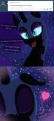 Size: 1000x2221 | Tagged: artist:azurek, ask princess moon, bedroom eyes, comic, derpibooru import, eyes closed, floppy ears, glowing eyes, heart, kissing, looking at you, nicemare moon, nightmare moon, open mouth, pov, safe, smiling, solo, tumblr