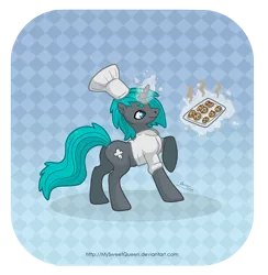 Size: 2500x2559 | Tagged: safe, artist:almairis, derpibooru import, oc, oc:zero, unofficial characters only, pony, unicorn, chef, cookie, male, stallion