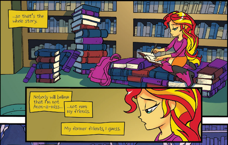 Size: 1121x713 | Tagged: safe, derpibooru import, idw, sunset shimmer, equestria girls, spoiler:comic, spoiler:comicholiday2014, book, idw advertisement, journey book